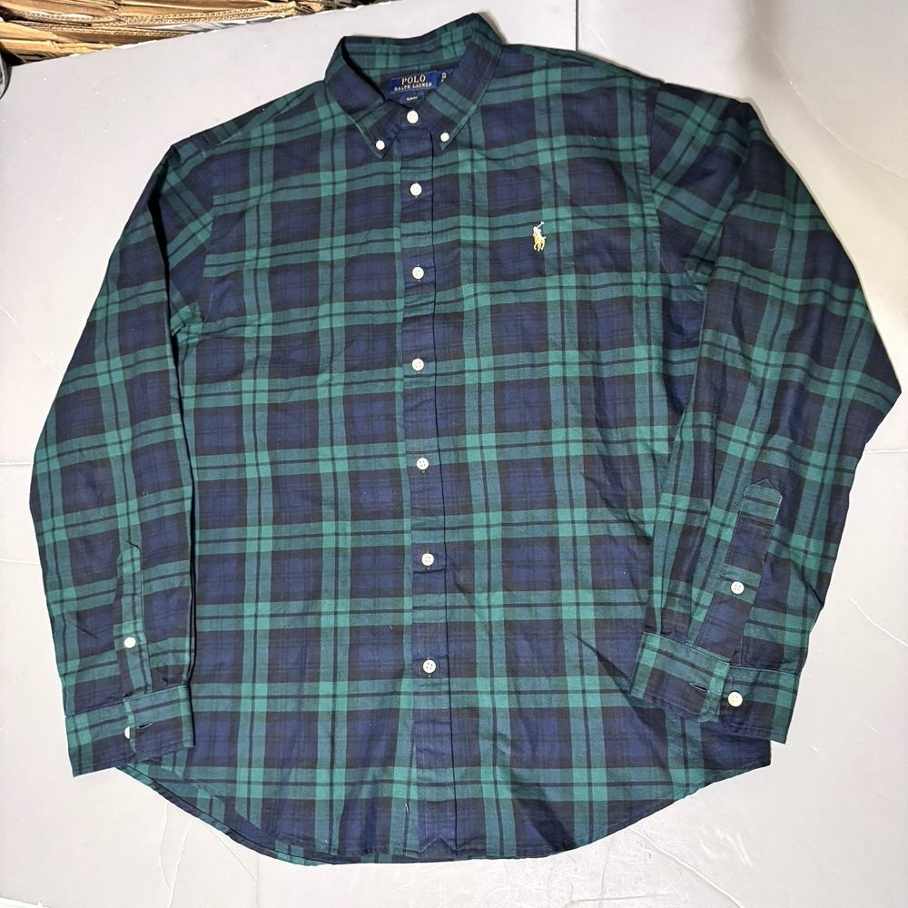 Polo Ralph Lauren Slim Fit Shirt XL Blackwatch Tartan Plaid Long Sleeve Button